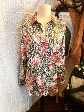 Guess Pink Floral & Leopard Print Button-Down Shirt